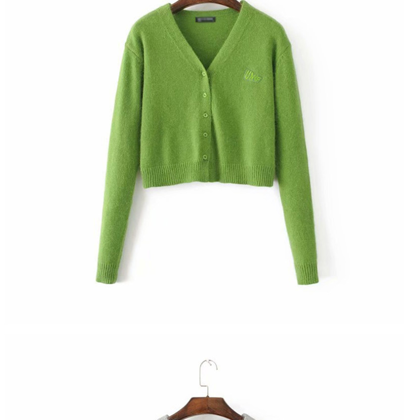 Fashion Green Hairy Buckle Girl V-neck Single-breasted Sweater Cardigan,Sweater