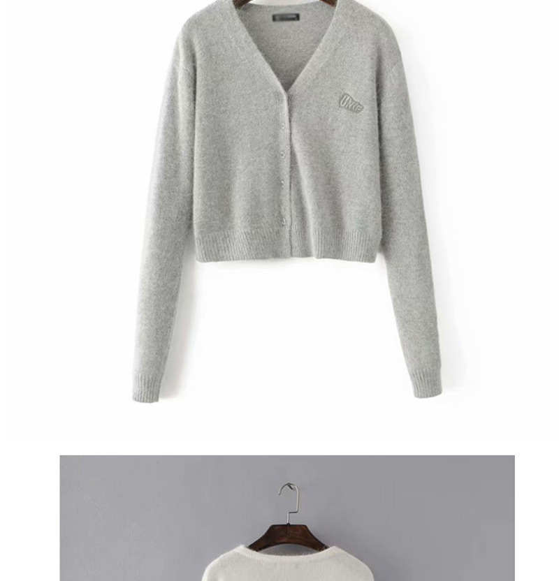 Fashion Gray Hairy Buckle Girl V-neck Single-breasted Sweater Cardigan,Sweater