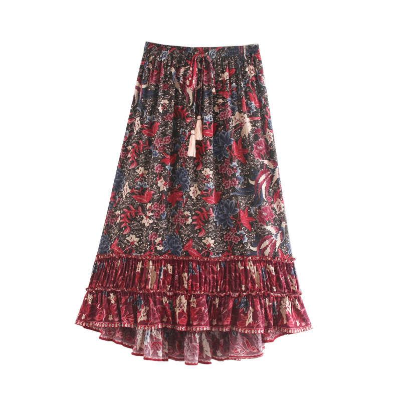 Fashion Red Cotton Printed Double-layer Lace Skirt,Skirts