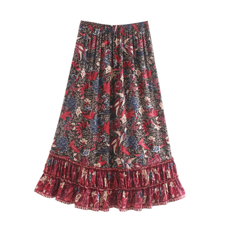 Fashion Red Cotton Printed Double-layer Lace Skirt,Skirts