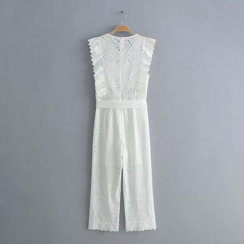 Fashion White Cotton Embroidered Jumpsuit,Pants