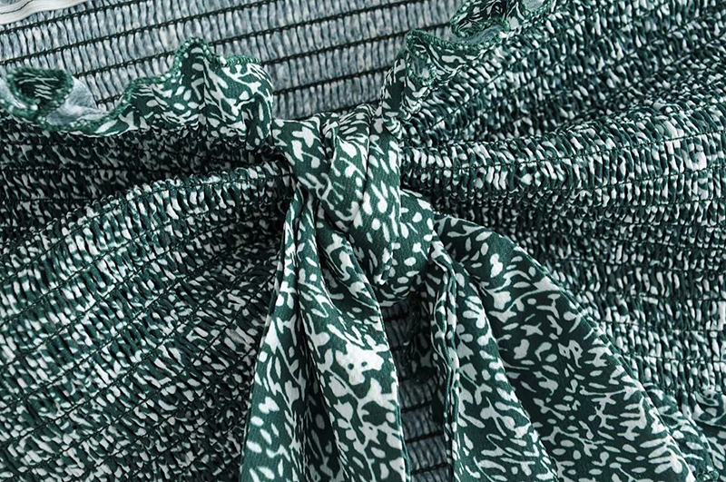 Fashion Green Ruffled Printed Tie Knot Set,Tank Tops & Camis