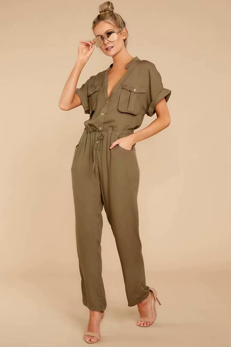 Fashion Army Green Tooling Jumpsuit,Pants
