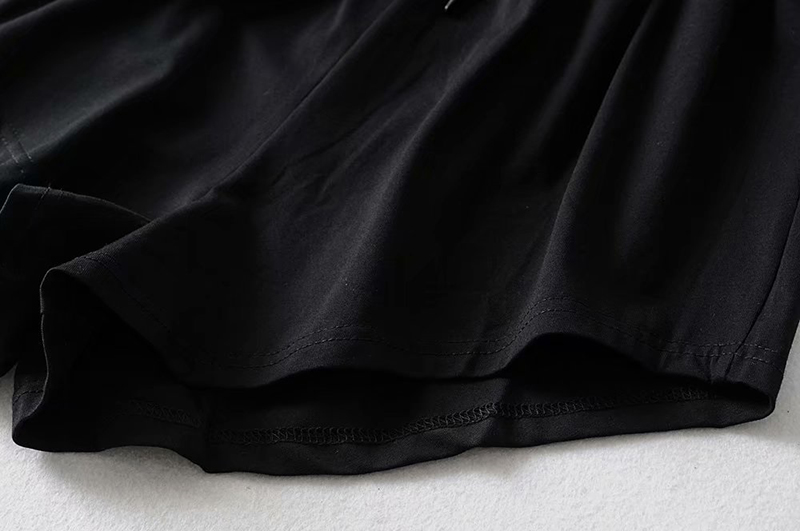 Fashion Black Elastic Waist Drawstring Shorts,Shorts