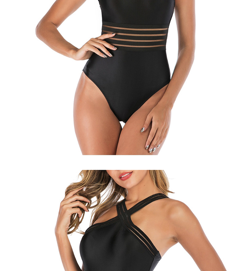 Fashion Black Printed Cross-webbing Bandage One-piece Swimsuit,One Pieces