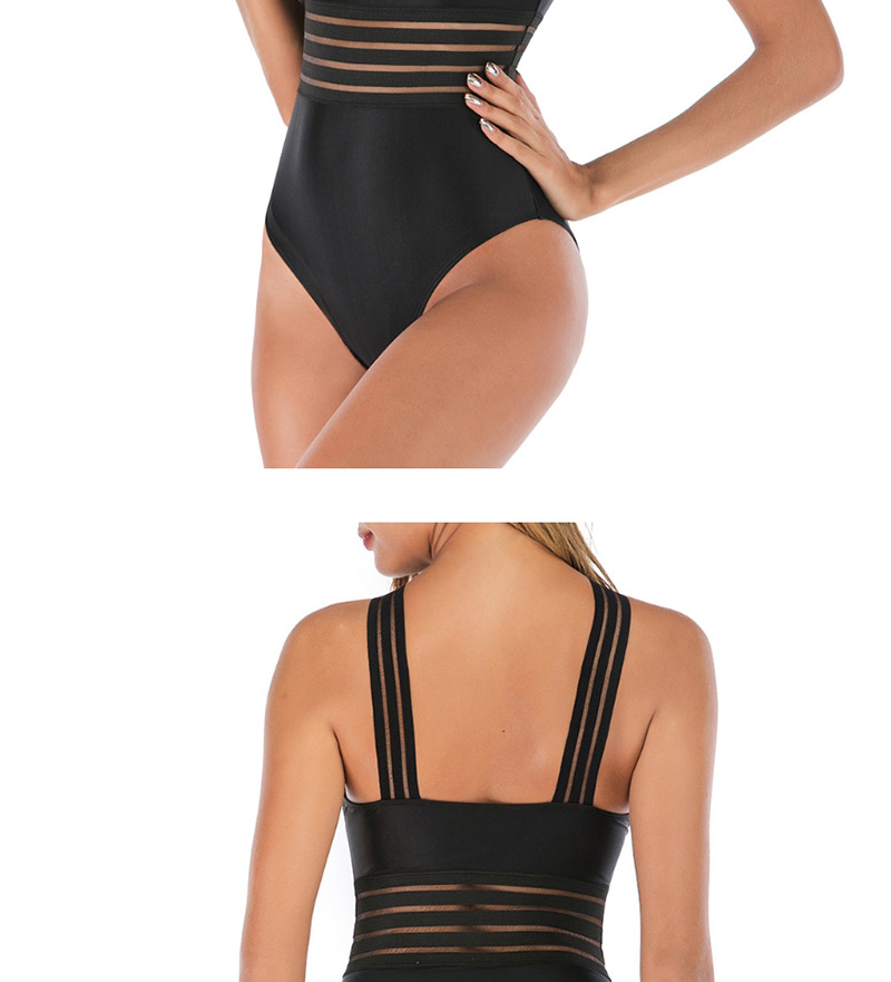 Fashion Black Printed Cross-webbing Bandage One-piece Swimsuit,One Pieces