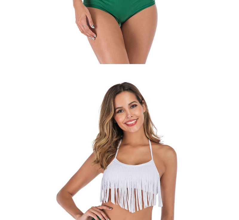Fashion White + Green Fringed Fold High Waist Split Swimsuit,Bikini Sets