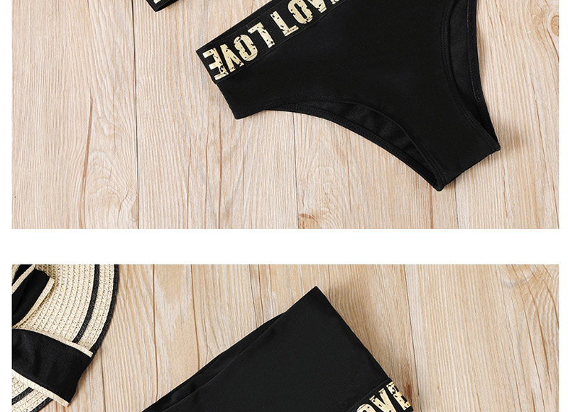 Fashion Black English Webbing Tube Top Split Swimsuit,Bikini Sets