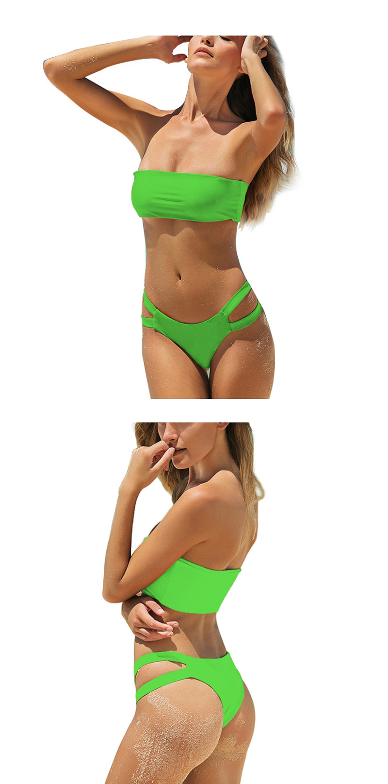 Fashion Fluorescent Green Bandeau Double-sided Bandage Split Swimsuit,Bikini Sets
