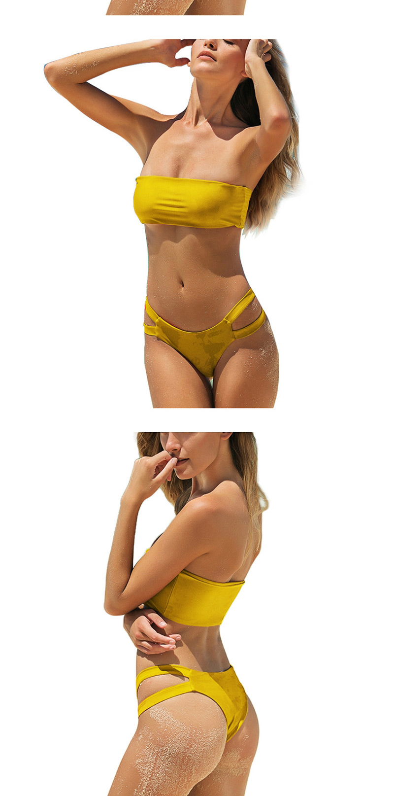 Fashion Yellow Bandeau Double-sided Bandage Split Swimsuit,Bikini Sets