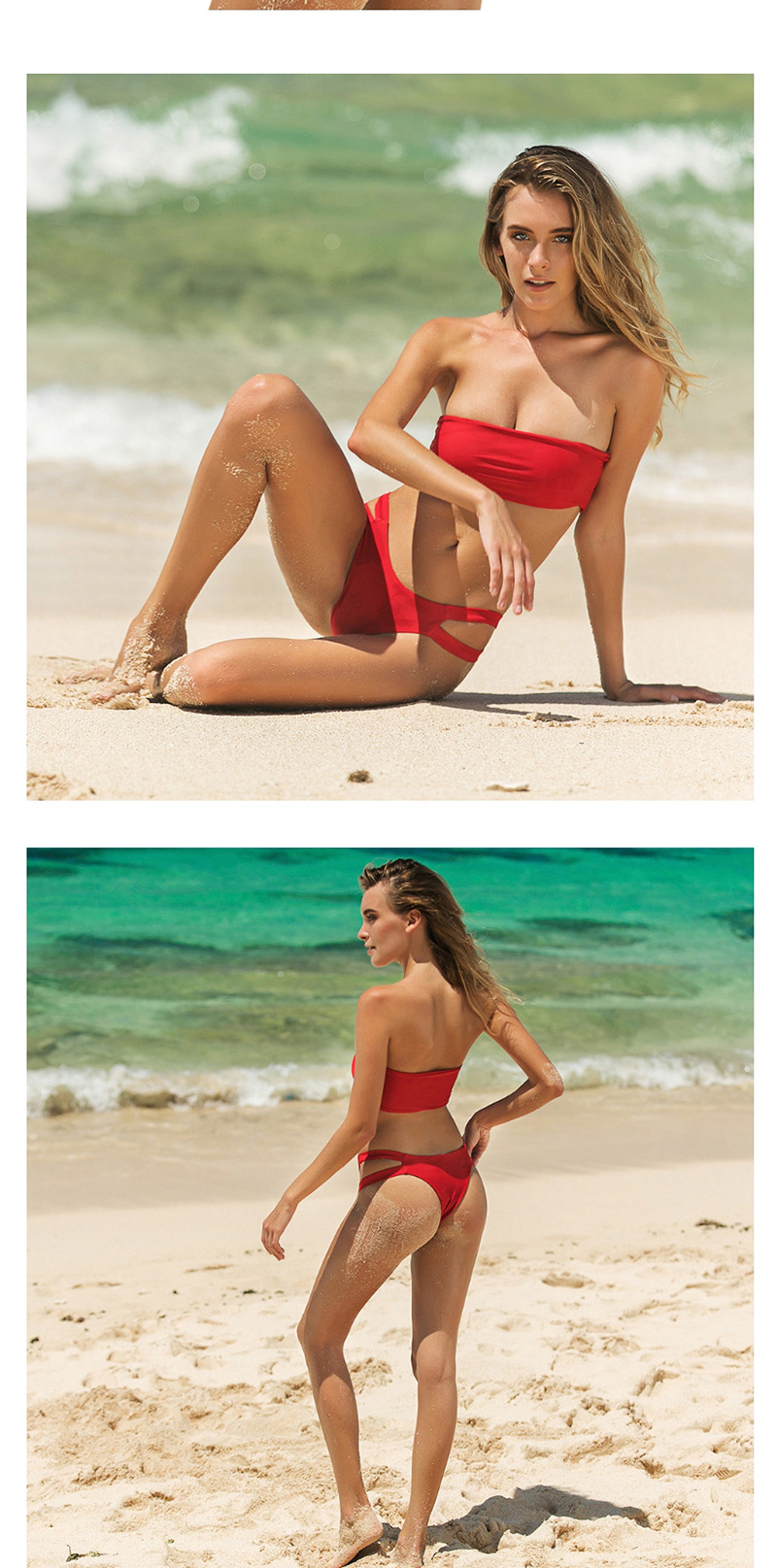 Fashion Red Bandeau Double-sided Bandage Split Swimsuit,Bikini Sets