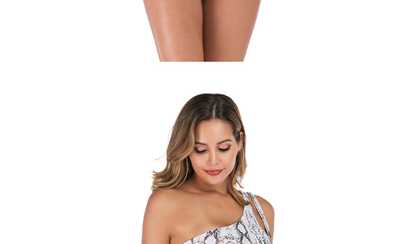 Fashion White One-shoulder Hollow Crepe Print Split Swimsuit,Bikini Sets