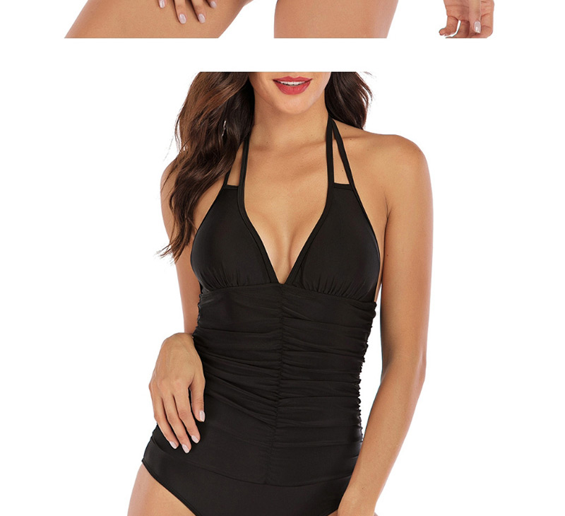 Fashion Black Pleated One-piece Swimsuit,One Pieces