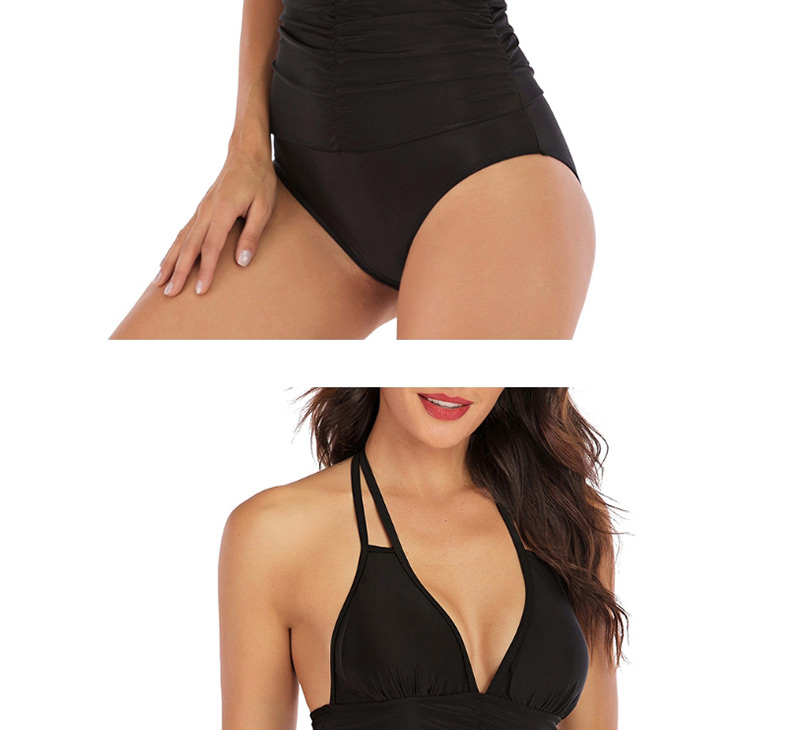 Fashion Black Pleated One-piece Swimsuit,One Pieces