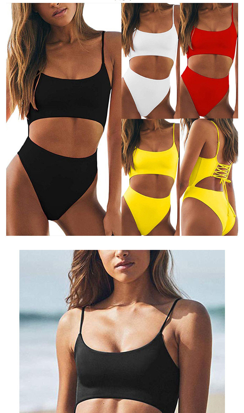 Fashion Yellow Open Back Strap Bandage One-piece Swimsuit,One Pieces