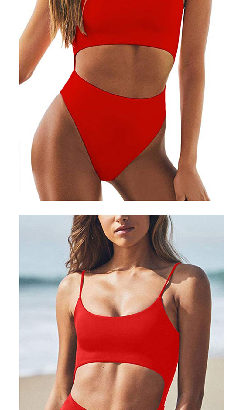 Fashion Red Open Back Strap Bandage One-piece Swimsuit,One Pieces