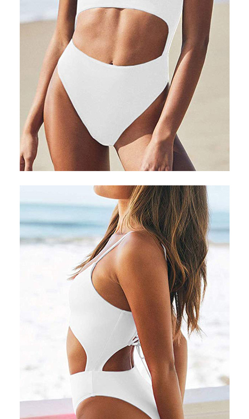 Fashion White Open Back Strap Bandage One-piece Swimsuit,One Pieces