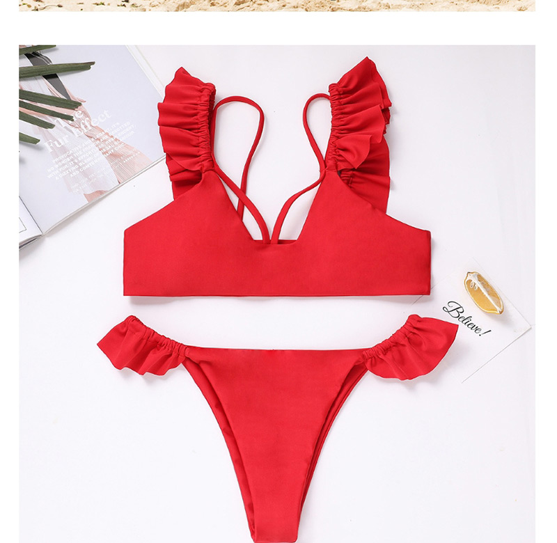 Fashion Red Ruffled Split Swimsuit,Bikini Sets