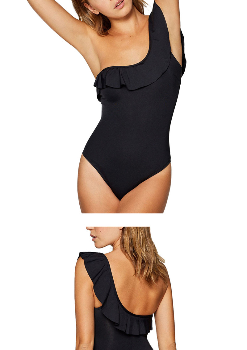 Fashion White One-shoulder Ruffled One-piece Swimsuit,One Pieces