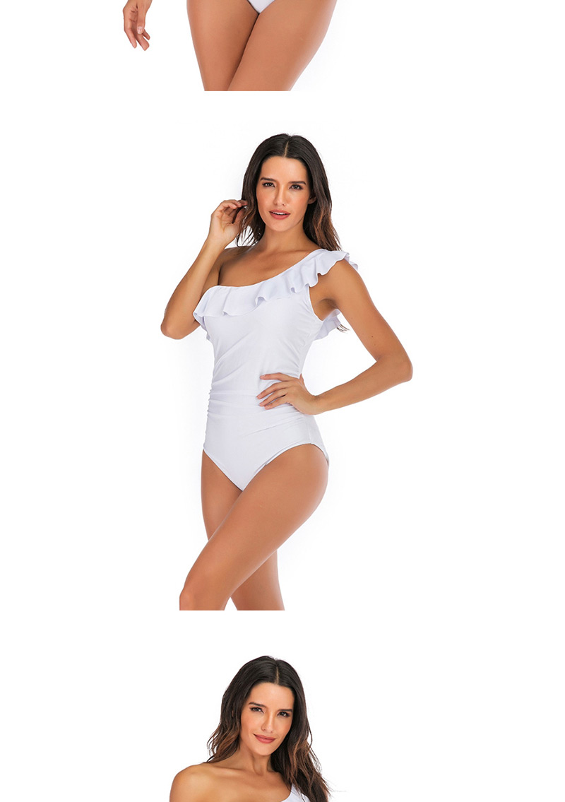Fashion White One-shoulder Ruffled One-piece Swimsuit,One Pieces