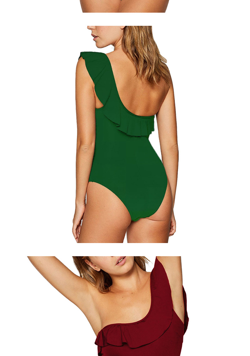 Fashion Red Wine One-shoulder Ruffled One-piece Swimsuit,One Pieces
