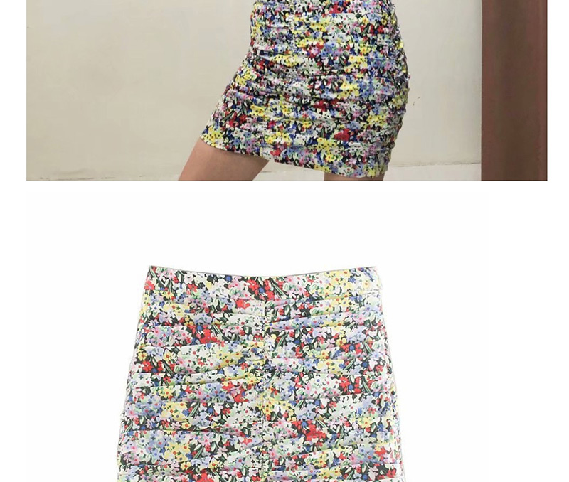 Fashion Color Flower Print Pleated Skirt,Skirts