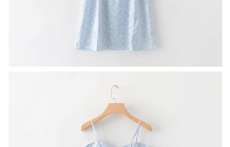 Fashion Light Blue Flower Print Sling Tube Top Slit Dress,Mini & Short Dresses