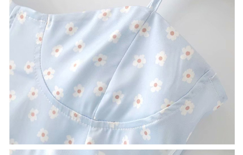 Fashion Light Blue Flower Print Sling Tube Top Slit Dress,Mini & Short Dresses