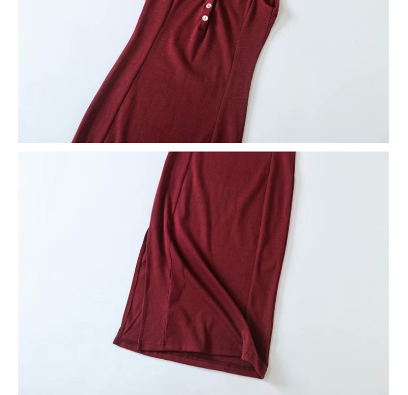 Fashion Red Wine Side Slit Sling Bag Hip Dress,Long Dress