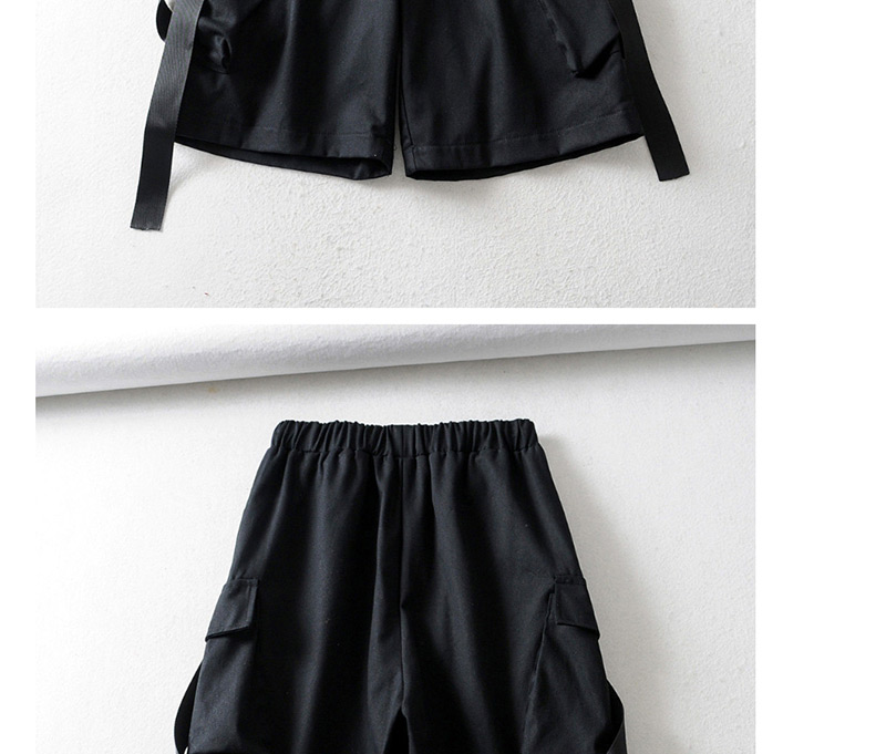 Fashion Black Five-point Tie Stitching Tooling Shorts,Shorts