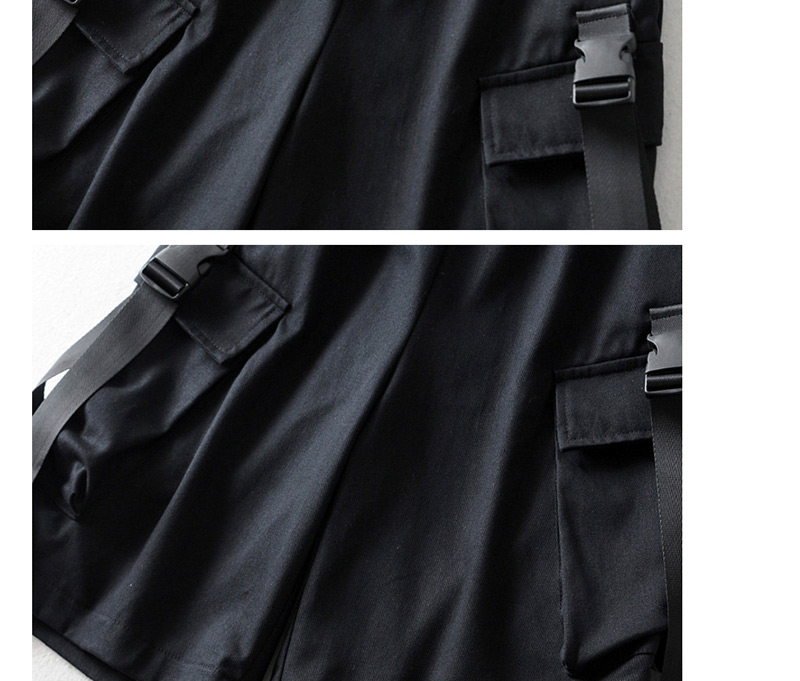 Fashion Black Five-point Tie Stitching Tooling Shorts,Shorts
