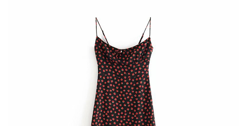 Fashion Black Flower Print Suspender Dress,Long Dress
