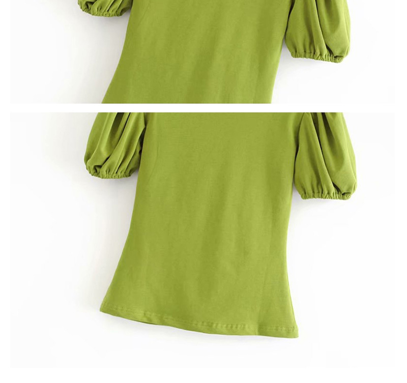 Fashion Mustard Green V-neck Puff Sleeve Short-sleeved T-shirt,Tank Tops & Camis