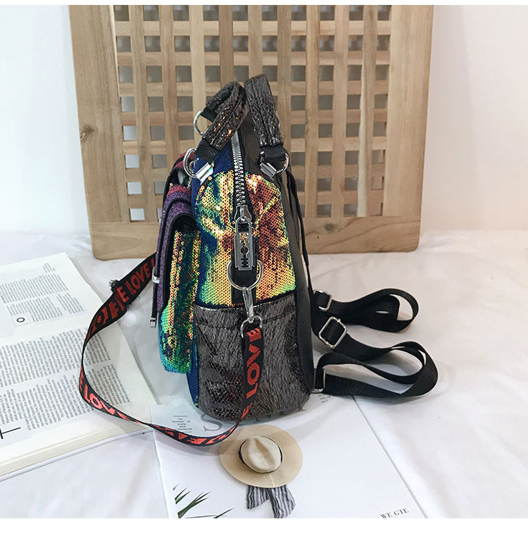 Fashion White Sequined Contrast Double Belt Shoulder Bag,Backpack
