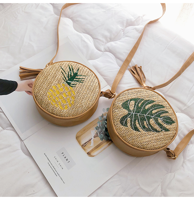 Fashion Pineapple Yellow Straw Embroidered Shoulder Bag,Handbags
