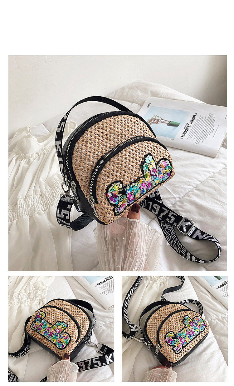 Fashion Smile White Cross-stitched Embroidered Letter Sequin Shoulder Bag,Shoulder bags