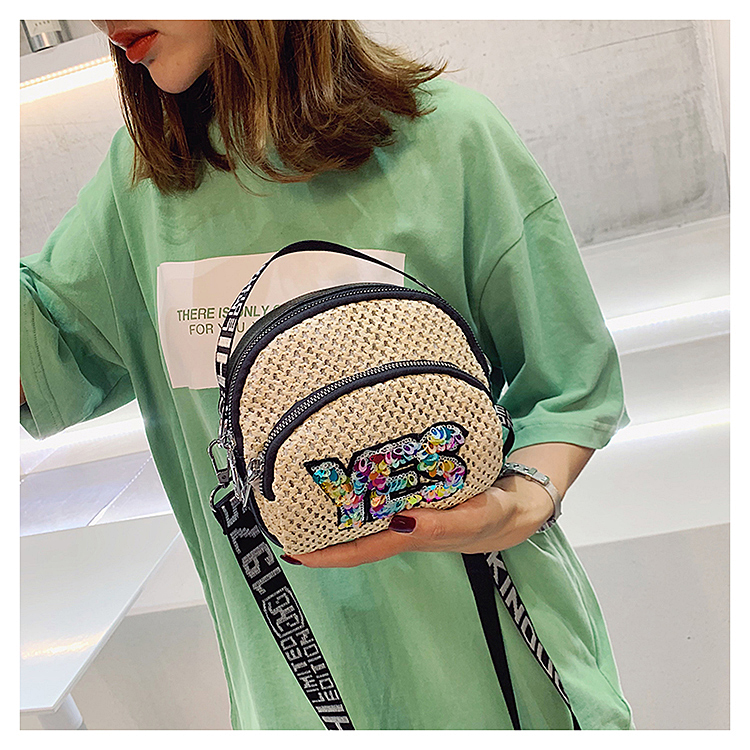 Fashion Smile Khaki Cross-stitched Embroidered Letter Sequin Shoulder Bag,Shoulder bags