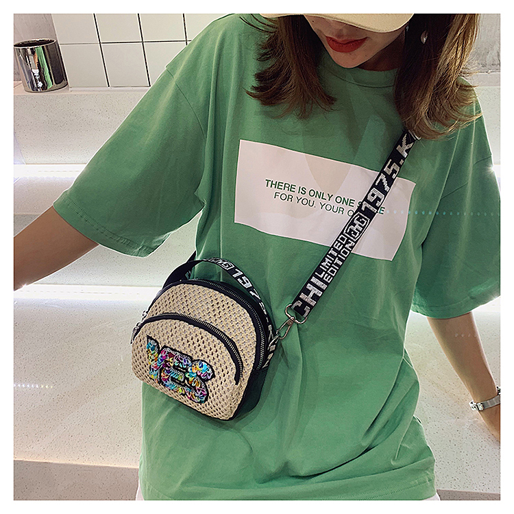 Fashion Smile Khaki Cross-stitched Embroidered Letter Sequin Shoulder Bag,Shoulder bags