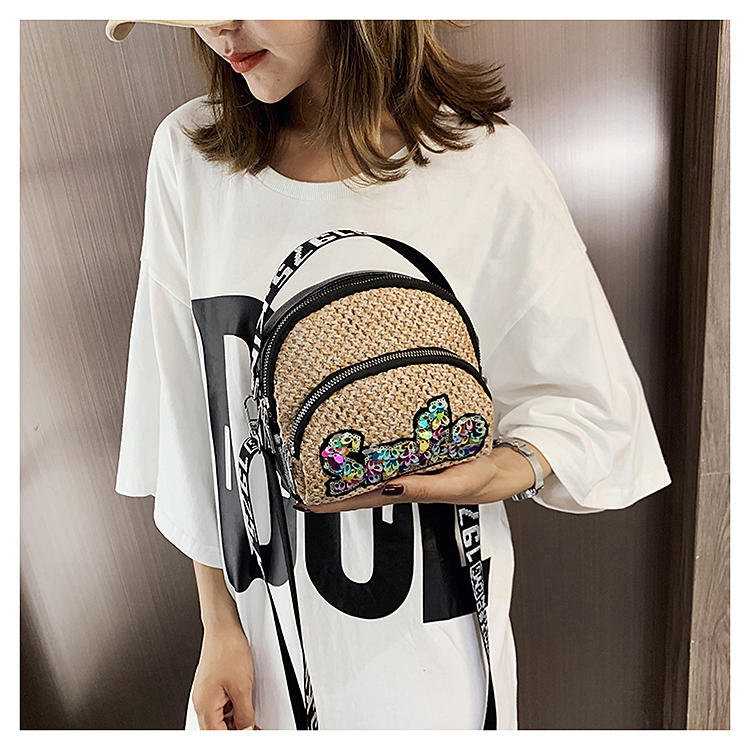 Fashion Yes Khaki Cross-stitched Embroidered Letter Sequin Shoulder Bag,Shoulder bags