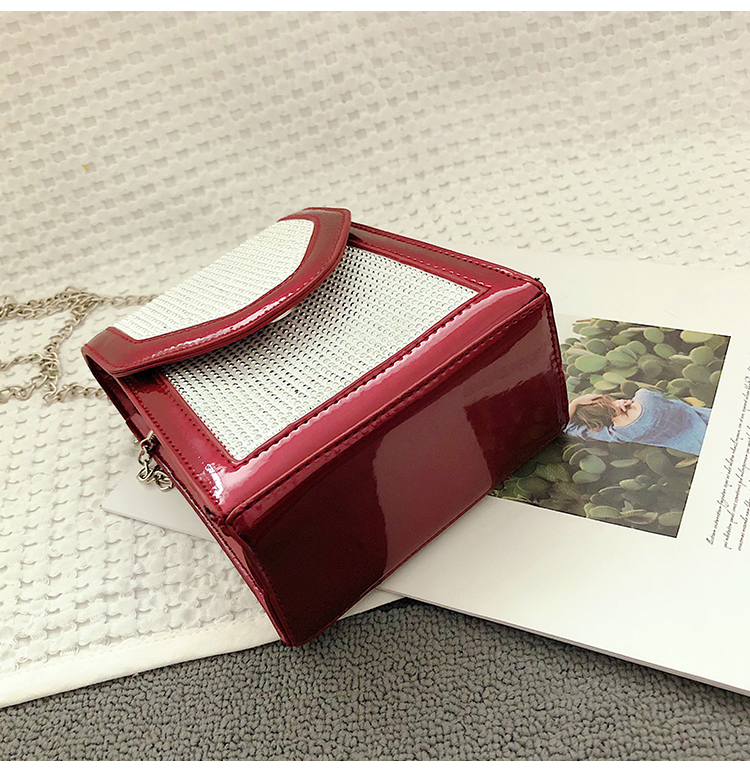 Fashion Red Bright Diamond Flip One Shoulder Messenger Bag,Shoulder bags