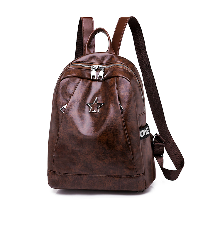 Fashion Brown Pentagram Studded Backpack,Backpack