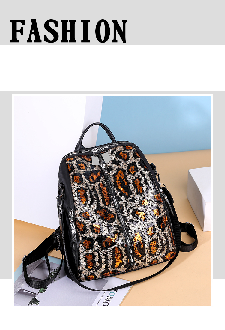 Fashion Gray Leopard Waterproof Sequined Oxford Backpack,Backpack