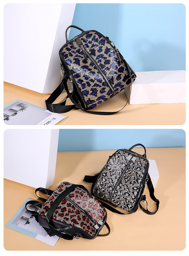 Fashion Blue Leopard Waterproof Sequined Oxford Backpack,Backpack