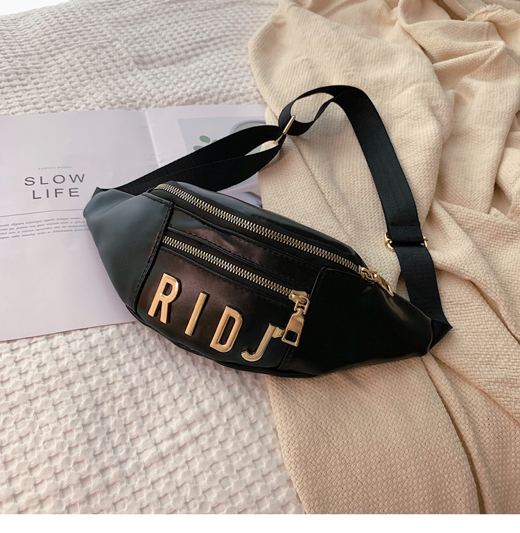 Fashion Black Alloy Letter Pu Leather Chest Bag,Shoulder bags