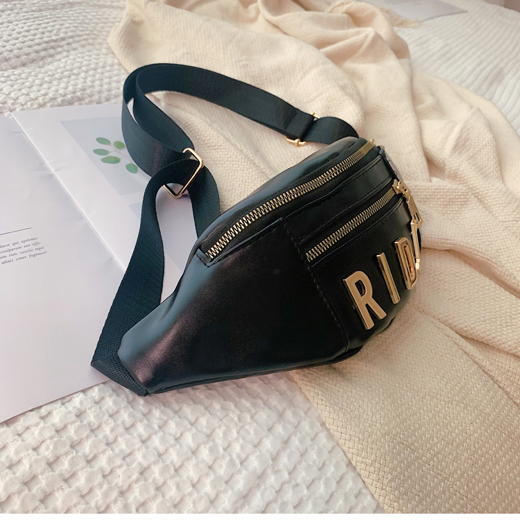 Fashion Black Alloy Letter Pu Leather Chest Bag,Shoulder bags