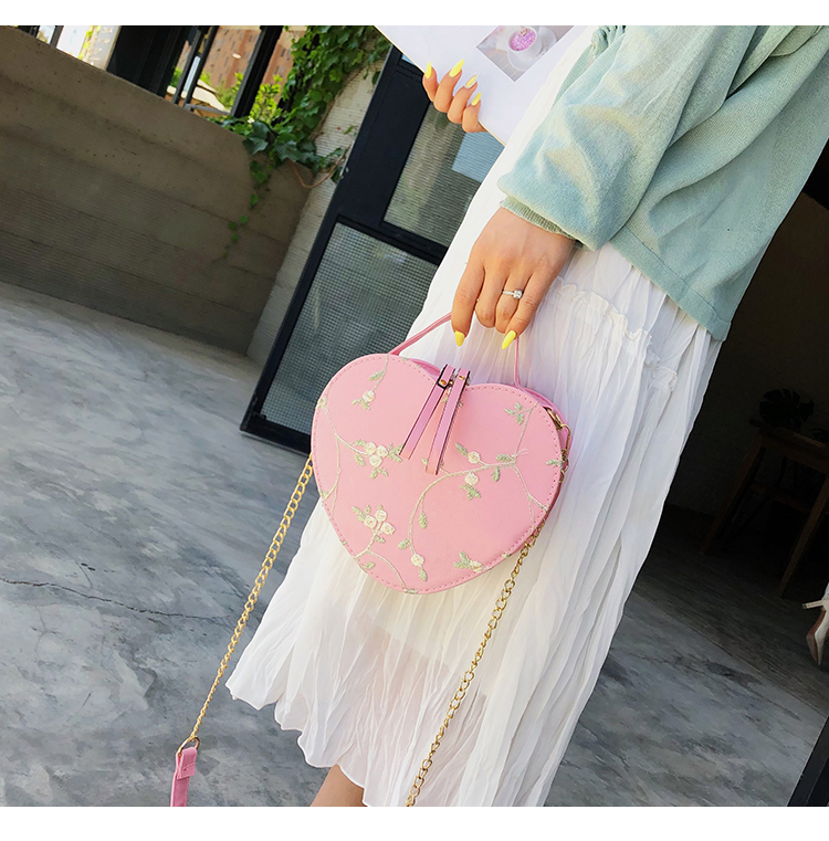 Fashion Pink Crossbody Chain Lace Embroidered Shoulder Tote,Shoulder bags