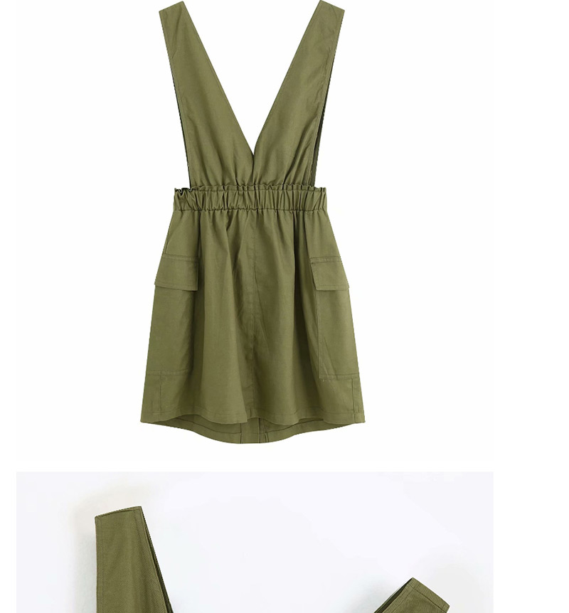 Fashion Khaki Pocket Elastic Waist Vest Single-breasted Dress,Mini & Short Dresses