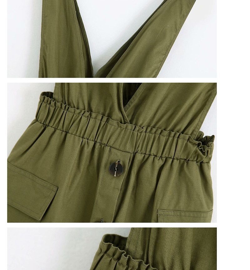 Fashion Army Green Pocket Elastic Waist Vest Single-breasted Dress,Mini & Short Dresses
