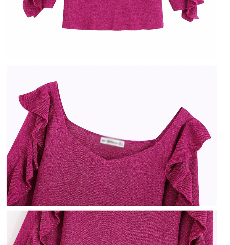 Fashion Purple Metallic Line Laminated Ruffled T-shirt,Tank Tops & Camis