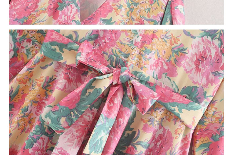 Fashion Color Floral Printed Lace V-neck Dress,Long Dress